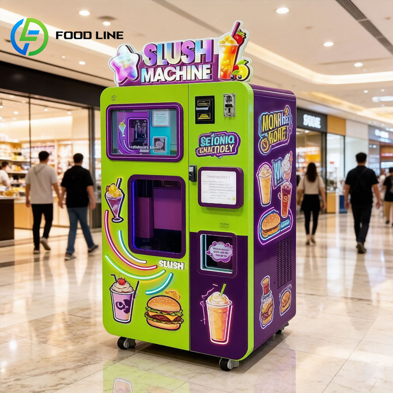 Slushie Machine Vending - スラッシュアイス自動販売機、フローズンドリンクメーカー、スムージー風スラッシー飲料、タッチスクリーンLED搭載、空港向けカスタマイズ可能
