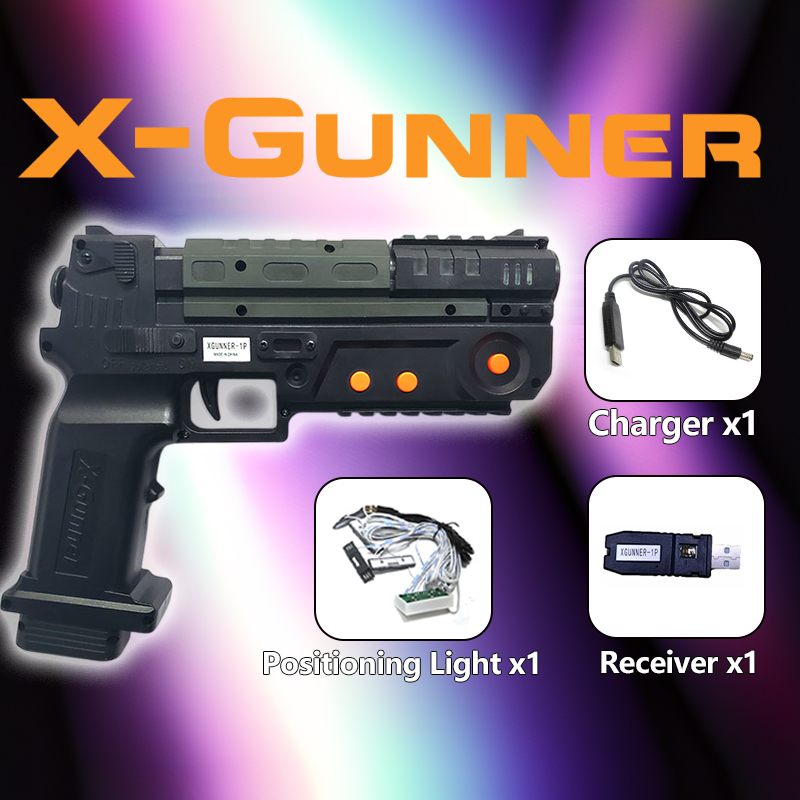 Gun Shooting Arcade - X-GUNNER ワイヤレスライトガン PCアーケードシミュレーター用 - 4人プレイ対応、取り外し可能なマガジン、Windows &