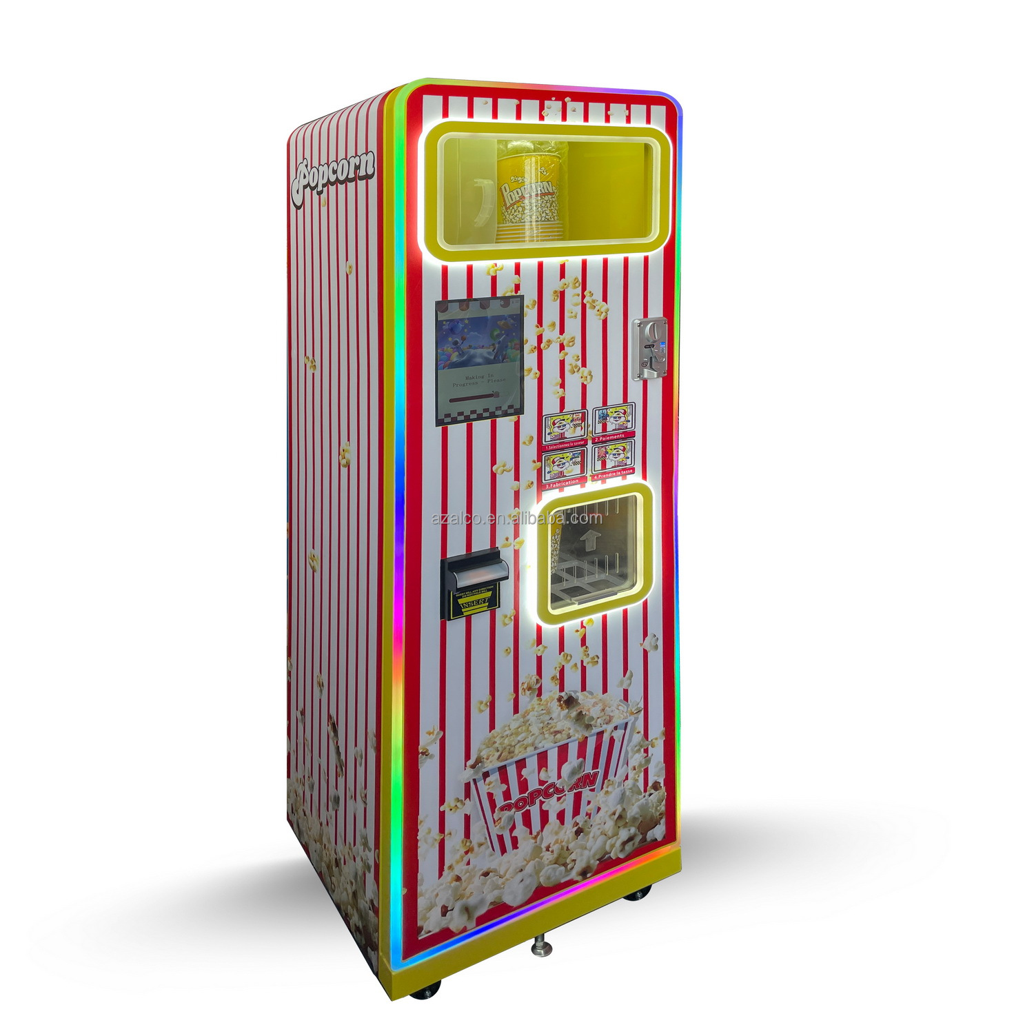Popcorn Vending Machine - 2つのフレーバー対応業務用ポップコーン製造自動販売機 タッチスクリーン10.1インチ カスタムデザイン 映画館向け自動ポップコーンマシン