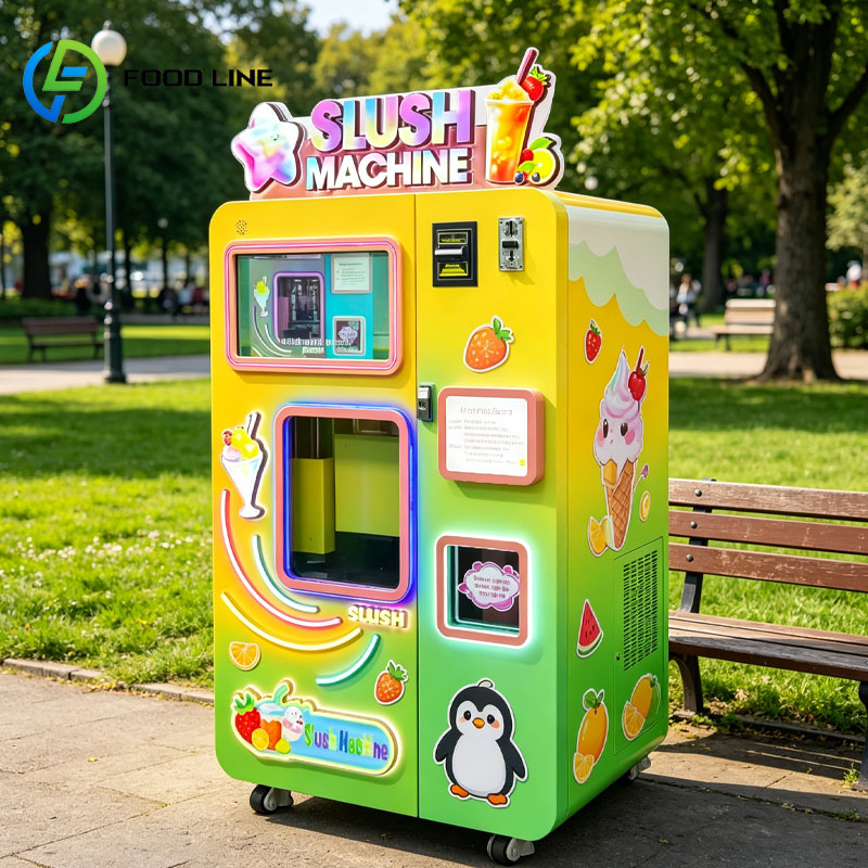 Slushie Machine Vending - スラッシュ自動販売機、アイススラッシュマシン、自動冷凍ドリンクディスペンサー、タッチスクリーンLED、空港駅向けカスタマイズ