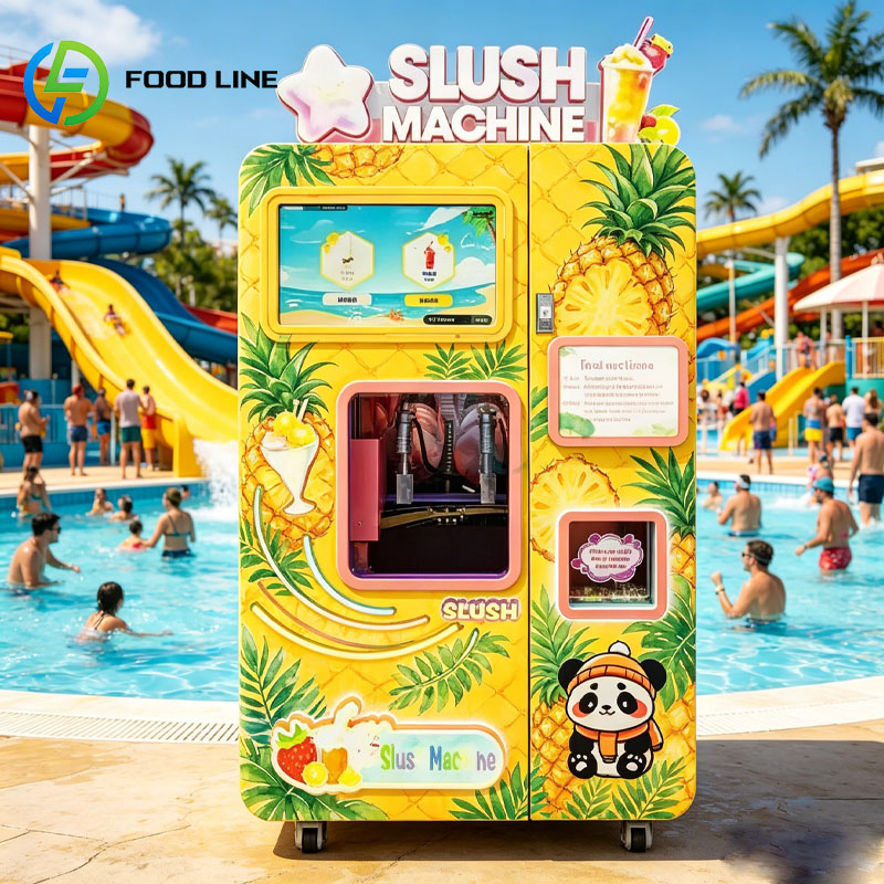 Slushie Machine Vending - アイススラッシュ自動販売機、冷凍ドリンクマシン、スラッシーメーカー、スムージー風飲料、モール、空港、映画館、駅向け、カスタマイズ可能