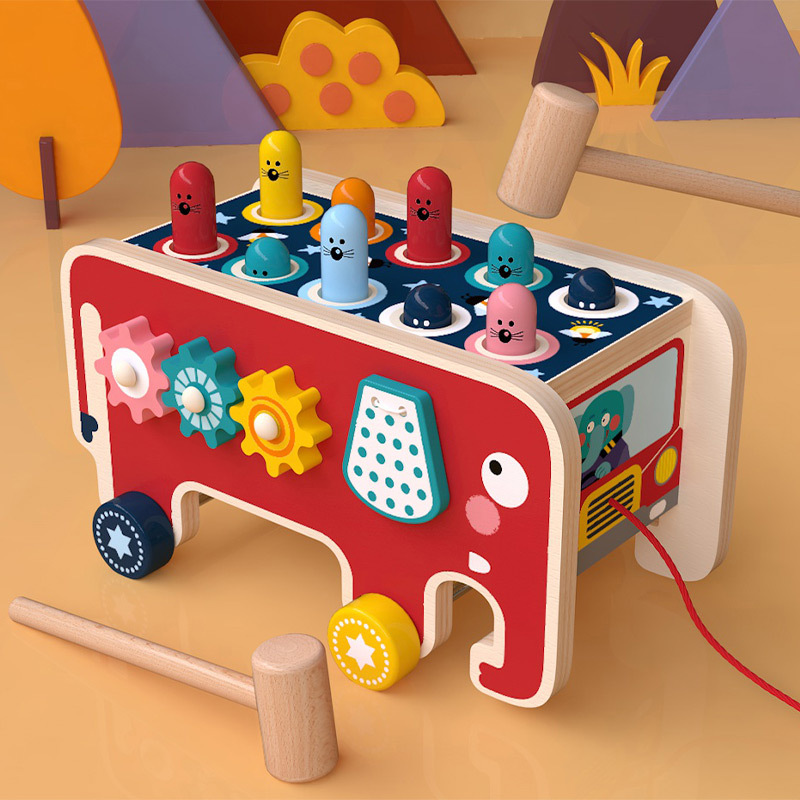 Whack A Mole Arcade - BabyToys ベベ幼児キッズ木製楽しいゲームモンテッソーリ活動おもちゃ子供のための象たたきモグラたたきハンマーパウンド