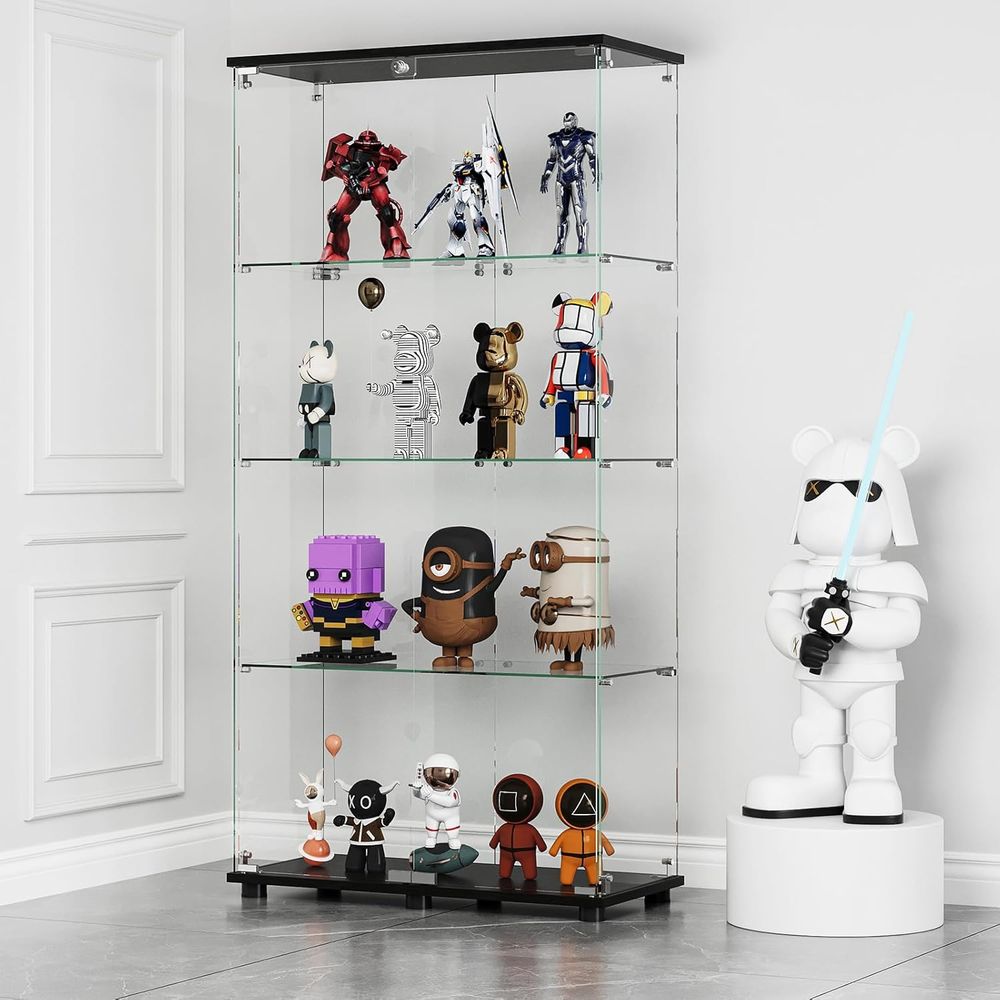 ガラス製ディスプレイキャビネット、4段ダブルドアとロック付き - Glass Cabinet Display のレビューと価格