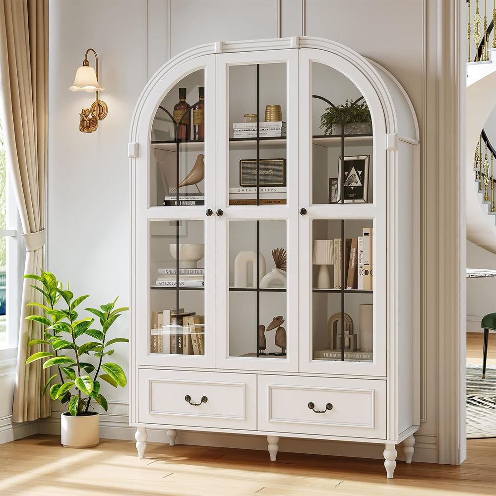 高さ70.8インチのアーチ型キッチンパントリーキャビネット、 - Glass Cabinet Display のレビューと価格