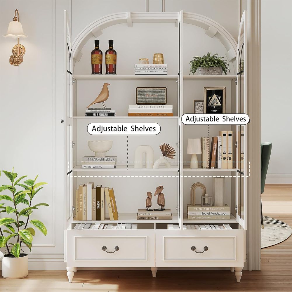 高さ70.8インチのアーチ型キッチンパントリーキャビネット、 - Glass Cabinet Display のレビューと価格