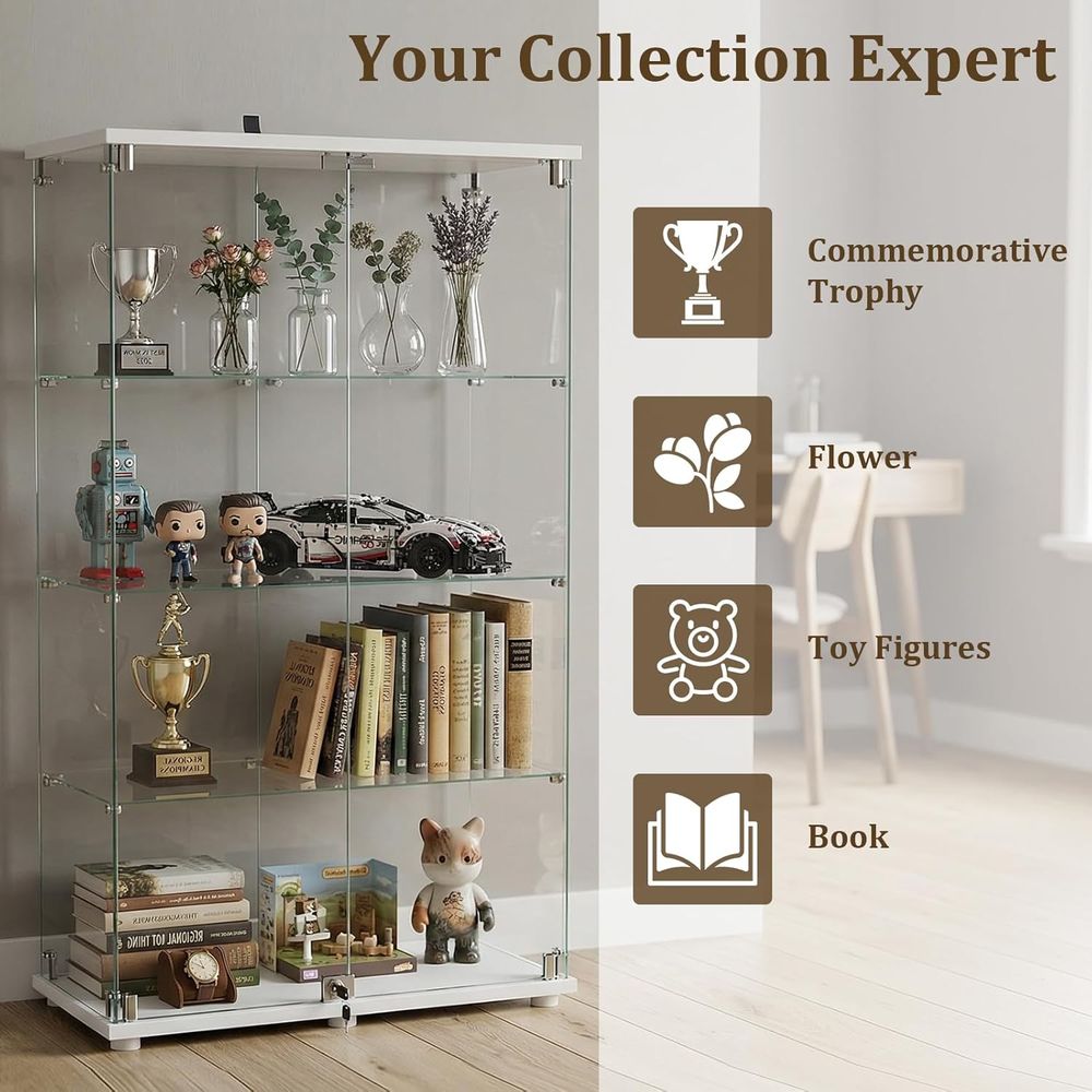 強化ガラスディスプレイキャビネット、ガラス扉とロック付き4段 - Glass Cabinet Display のレビューと価格