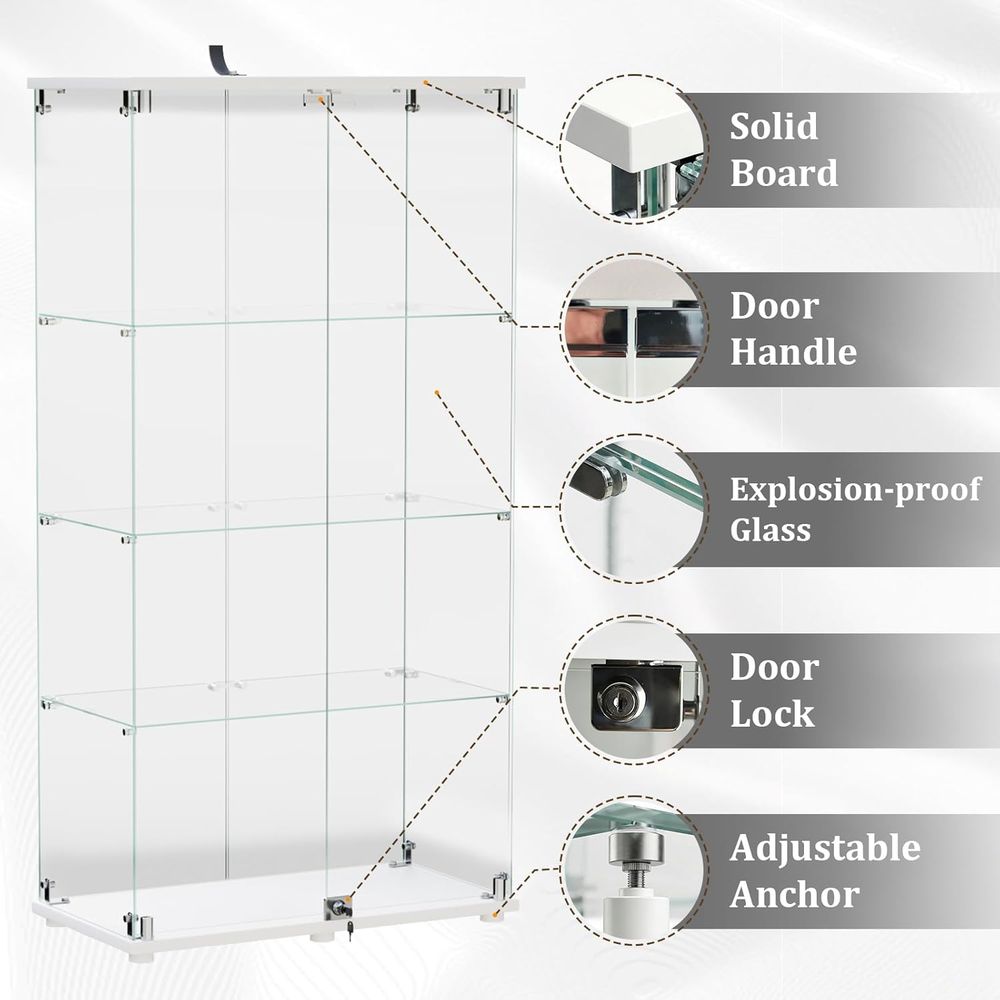 強化ガラスディスプレイキャビネット、ガラス扉とロック付き4段 - Glass Cabinet Display のレビューと価格