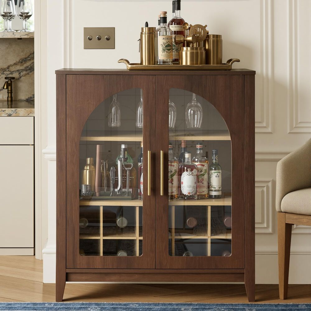 背の高い収納キャビネット、ガラス扉付き溝付きパントリーキャビ - Glass Cabinet Display のレビューと価格
