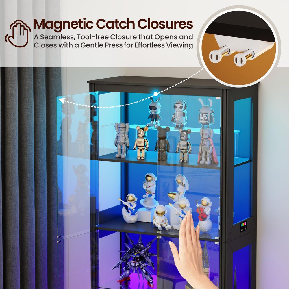 照明付きコーナーディスプレイキュリオキャビネット、木製曲線棚 - Glass Cabinet Display のレビューと価格