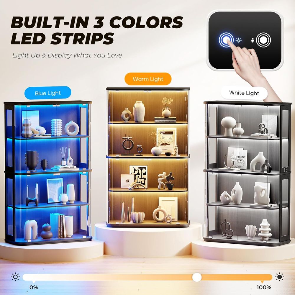 大型の丸みを帯びたガラス扉付きディスプレイキャビネット、3色 - Glass Cabinet Display のレビューと価格