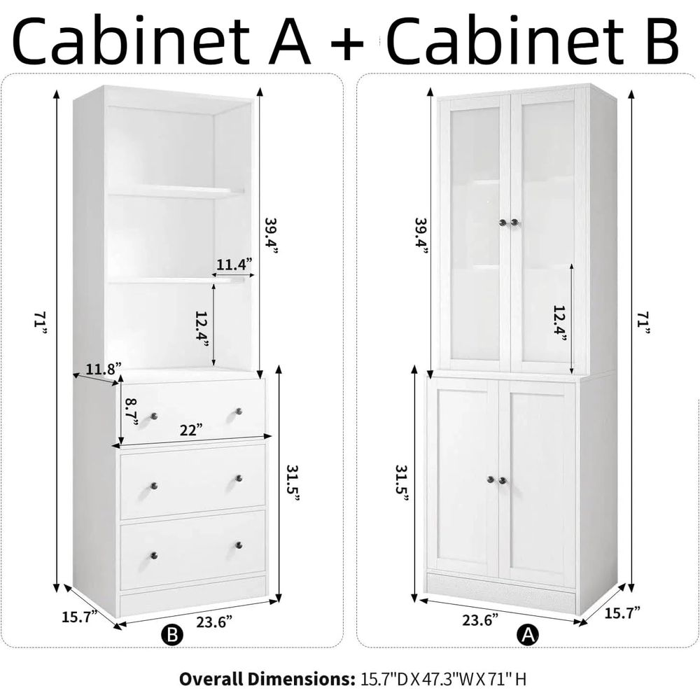 高さ71インチの収納付き本棚、6段の大型本棚（3つの大きな棚 - Glass Cabinet Display のレビューと価格