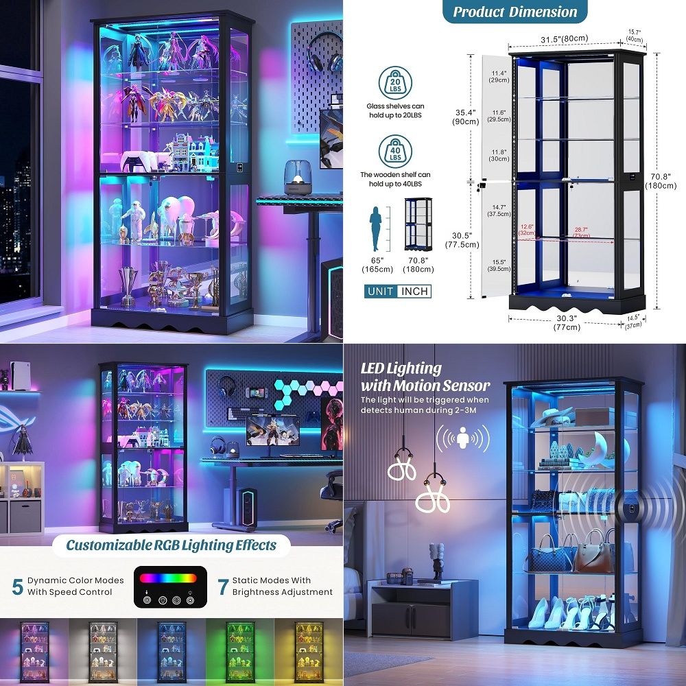 ガラス扉付きディスプレイキャビネット、6段71インチ高さのコ - Glass Cabinet Display のレビューと価格