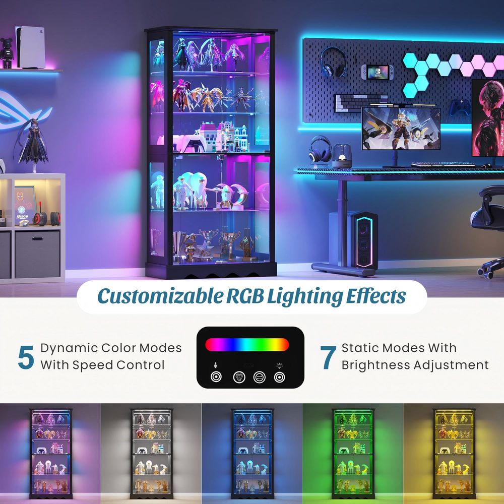 ガラス扉付きディスプレイキャビネット、6段71インチ高さのコ - Glass Cabinet Display のレビューと価格
