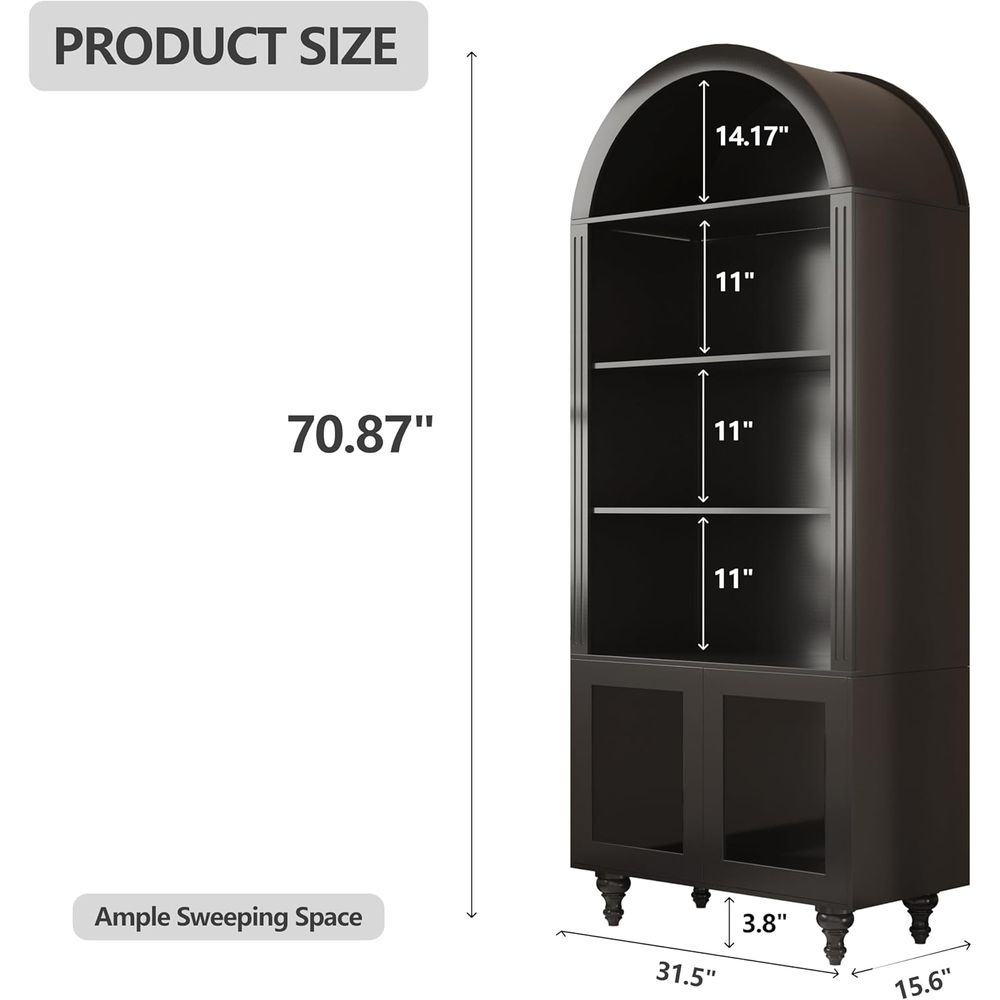 木製アーチ型ディスプレイ収納キャビネット、ガラス扉、LEDラ - Glass Cabinet Display のレビューと価格
