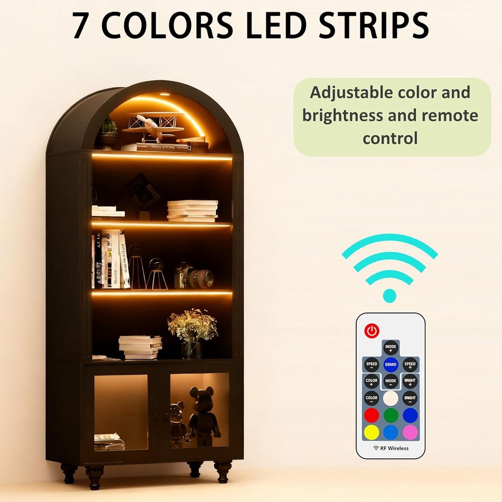 木製アーチ型ディスプレイ収納キャビネット、ガラス扉、LEDラ - Glass Cabinet Display のレビューと価格