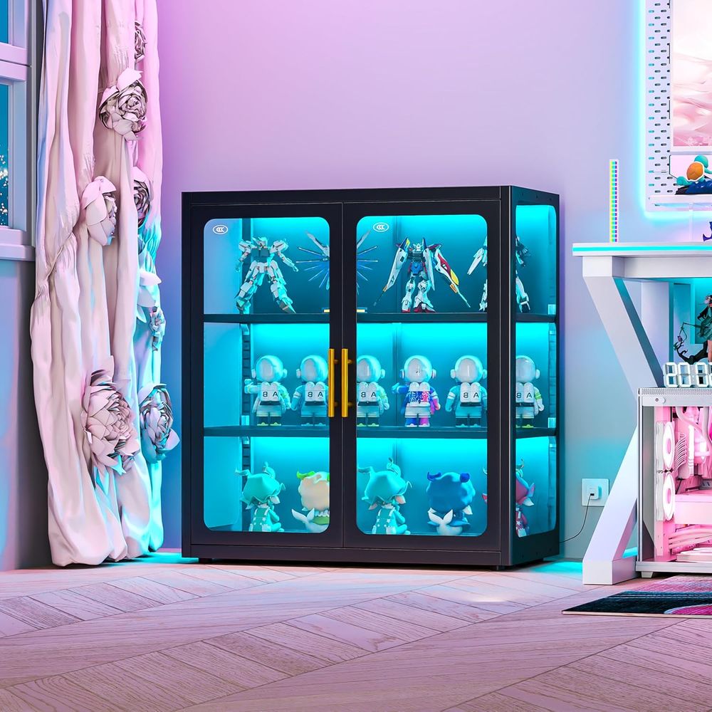 34インチの背の高いガラス扉付きディスプレイキャビネット、調 - Glass Cabinet Display のレビューと価格